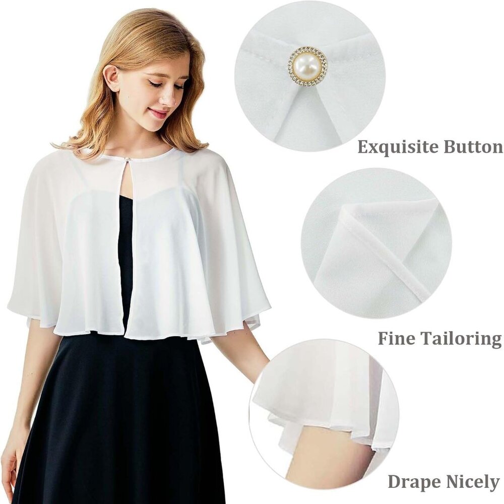 Chiffon Capelet Women's Soft Shawls and Wraps for Evening Dresses, Wedding Forma - Picture 3 of 5